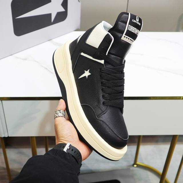 匡威新款情侣装运动鞋rick Owens Drkshdw X Converse Turbodrk Weapon联名款，最新時尚高帮蓝球鞋，潮流百搭之款，鞋面进口